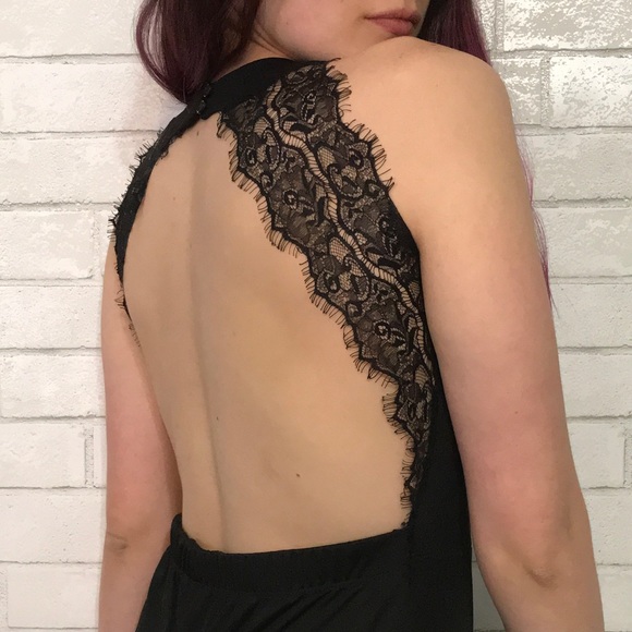 Boohoo Pants - Boohoo Backless Lace Strap Black Romper Shorts